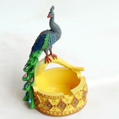 创意孔雀烟灰缸东南亚风格茶几小装饰品摆件迷你树脂工艺动物摆设