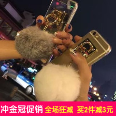 镜面獭兔毛球oppor9手机壳r7s硅胶r7plus保护套r9plus软壳女款潮