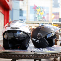 野马摩托车头盔男士半覆式双镜片半盔四季女电动车安全帽有XXL