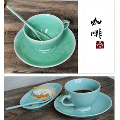 瓯江龙泉青瓷咖啡杯礼盒套装 精品陶瓷咖啡具带碟 欧式下午茶杯套