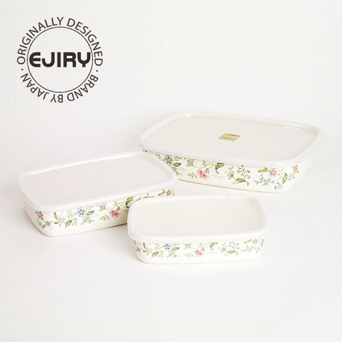 日本恩吉利EJIRY进口搪瓷玫瑰花3p圆形餐盒 韩式保鲜盒保鲜碗饭碗