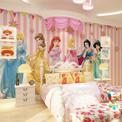 3D立体卡通可爱粉色女孩墙纸公主壁画儿童主题房卧室背景墙壁纸