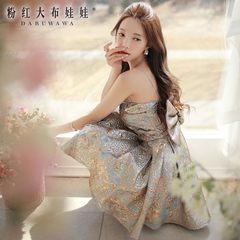 Summer pink dress dolls 2015 new ladies fitted bodice Jacquard small fields breathe sweet dress