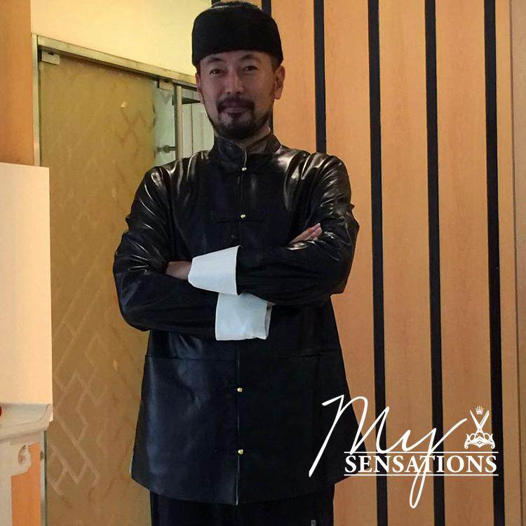 sensations皮草订制中式真皮马褂男 定做中国风修身盘扣真皮外套