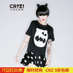 CRZ潮牌今夜舞起M2016专柜新品波点短裙拼接短袖女连衣裙CDJ2L039