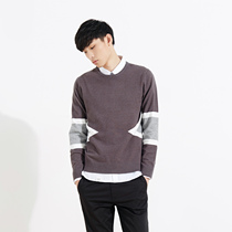 美特斯邦威2015秋装新款男圆领侧面撞色块长袖毛衫吊牌价199元