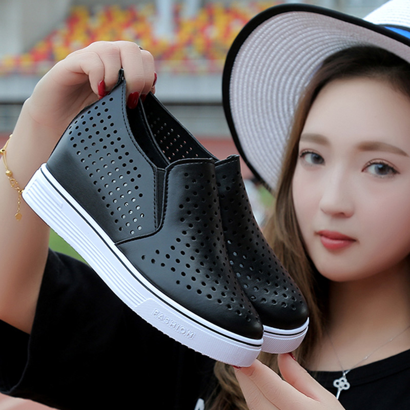 2017春夏新款鏤空女鞋韓版休閑單鞋小白鞋女內增高透氣樂福鞋百搭