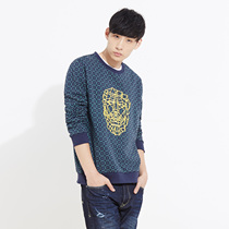 美特斯邦威2015秋装新款男满身印花针织圆领套头衫吊牌价199元