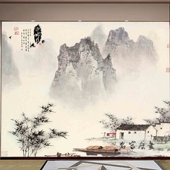 名宫大型壁画无缝墙纸中式水墨画 客厅电视背景墙壁纸壁画字画 荷