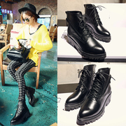 Autumn wind thick leather boots with short tube Martin of England increased tide girls pointed ankle boots casual platform boots