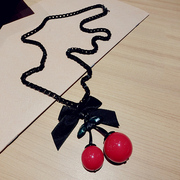 Fashion Joker Korean black bow red cherry necklace hanging decorations long necklace women accessories