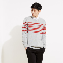 美特斯邦威2015秋装新款男前胸条纹肌理长袖毛衫吊牌价169