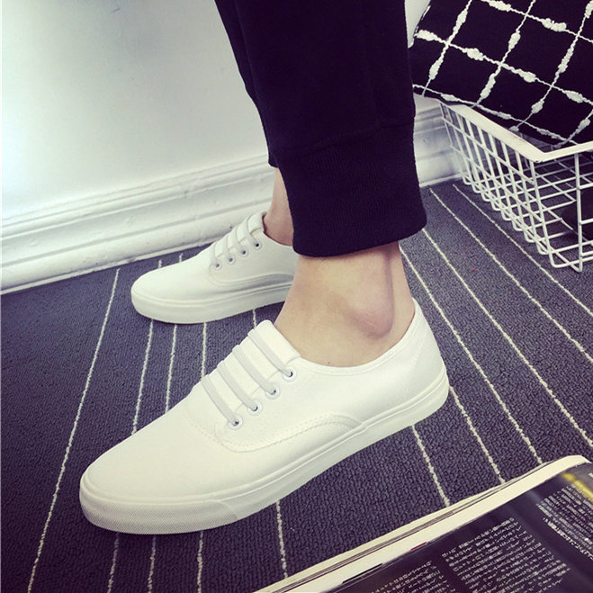 春季男鞋低帮潮鞋白色男士帆布鞋休闲鞋板鞋一脚蹬懒人鞋学生布鞋