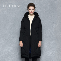 Firetrap2016冬季新款女装欧洲站时尚黑色连帽羽绒服女长款过膝