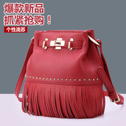 Fall/winter ZYA tassel bucket bag handbag 2015 Bao Suokou shoulder bag Messenger bag new retro package, Japan and Korea