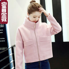 2016冬季新款毛呢小外套女 韩版学生休闲时尚宽松显瘦短款大衣潮