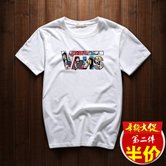 新款韩版字母印花潮人卡通T恤男士纯棉短袖日系时尚情侣打底半袖