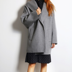 秋冬新款女装韩国原单外贸中长款三色休闲宽松双面手缝羊毛大衣