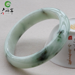 广泊翠597670 天然缅甸飘花玉镯子正品冰糯翡翠手镯a货带证书58mm