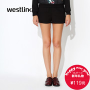 Westlink/West hot pants fall 2015 simple solid color knit straight shorts new black Slim pants