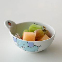 波佐见-日本进口无铅陶瓷餐具釉下彩wave系列儿童单耳碗