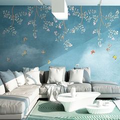 欧式客厅手绘花鸟图案电视背景墙壁画卧室清新简约立体壁纸