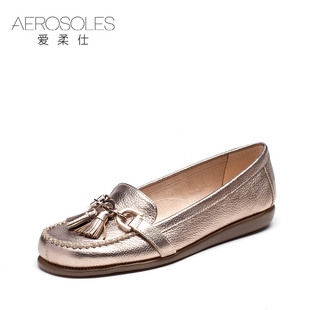 網紅戴愛馬仕首飾 Aerosoles 愛柔仕牛皮金屬質感流蘇裝飾舒適平底女單鞋2020101014 戴愛馬仕