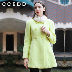 CCDD冬装专柜正品女装 高腰修身外套 羊毛混纺中长款大衣