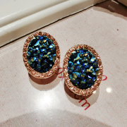 Korean fashion artificial Crystal stone champagne diamond oval Joker workplace brief aura earrings ear jewelry