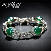 Thai Thai silver green agate bracelet S925 silver ladies Korean style individuality bracelet women jewelry