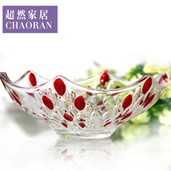 时尚创意水晶玻璃果盘斗 红紫色透明玻璃水果干果盘子客厅摆件盘