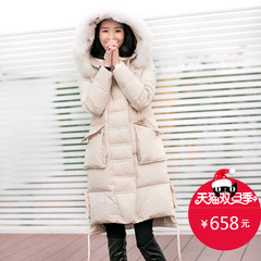 RANRAN2016冬季新款女装韩版中长款真狐狸毛领加厚羽绒服