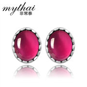 Thai Thai silver dark red corundum earrings 925 Silver Ruby Earrings of Korean people send girls