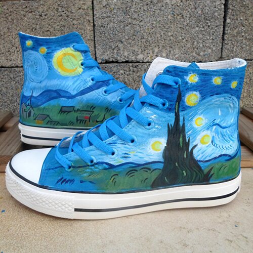 梵高星空鞋手绘鞋女韩版百搭学生高帮