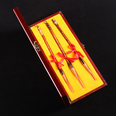 湖笔大师王小卫 狼毫联笔 红木杆 毛笔收藏珍品1408010