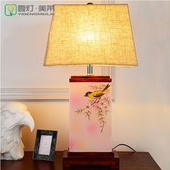 新中式陶瓷台灯结婚喜庆卧室床头灯 手彩绘艺术田园陶瓷装饰台灯