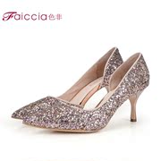 Faiccia/color non-spring 2016 new pointy sequined high heels on shoes stiletto girls wedding shoes 6B03