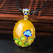 Thai natural yellow agate pendant in 925 silver plated cloisonne vintage pendant new wave Lady