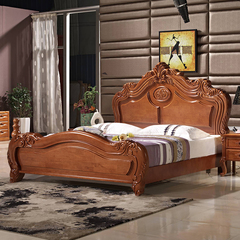 欧式床全实木双人床纯美式储物高箱1.5m婚床雕花简欧橡木床1.8米