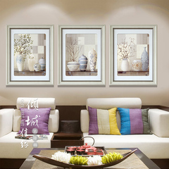 2015新品 现代简欧客厅三联装饰画有框画挂画 卧室静物花瓶壁画
