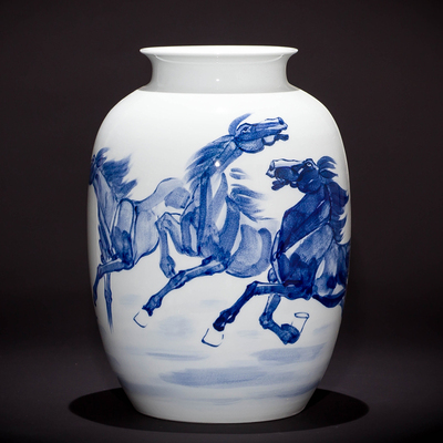 高级工艺美术师 李双喜作品青花瓷瓶 《马到成功》