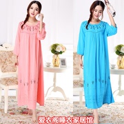 Large size fat MM cotton princess long nightdress women's summer thin long sleeve cotton embroidery loose pajamas home pregnant women