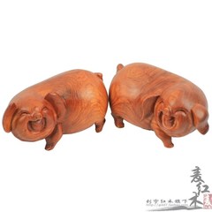越南红木 花梨木 实木雕刻吉祥笑脸猪摆件 木雕招财猪 夫妻猪