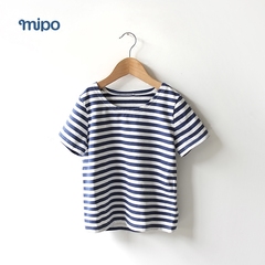 mipo宝宝条纹T恤2016新款女童白色打底衫婴儿短袖小童休闲体恤男