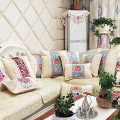 家居绒布印花十字绣抱枕新款客厅沙发靠垫花草3D套欧式三件套包邮