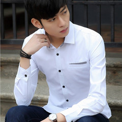 夏季男士长袖衬衫修身韩版商务休闲青年寸衫白色打底衫男装衬衣潮