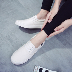 白色帆布鞋女平底一脚蹬懒人鞋厚底板鞋学生韩版休闲松糕底小白鞋