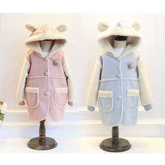 2016冬季新品女童纯色外套儿童韩版羊羔绒麂皮中长款童装外套