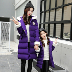 亲子装冬装2016新款潮 韩版时尚母女装修身加厚女童连帽棉服外套