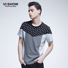 Viishow2015 summer dress new style short sleeve t-shirt men's fashion simple wave pattern colour matching short sleeve t-shirt